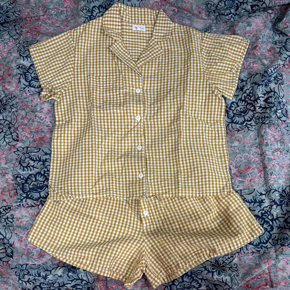 Yellow Gingham Women's Sleepwear Set